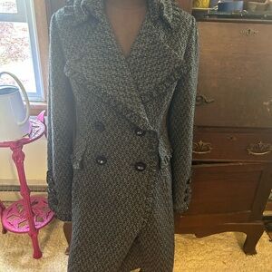 Beth Bowley gray and Blue Herringbone Coat 6 Anthropologie